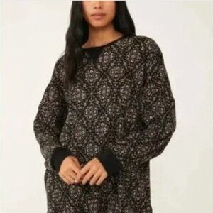 Free People Early Night Long Sleeve Henley Waffle Knit Sleep Shirt Dress XS